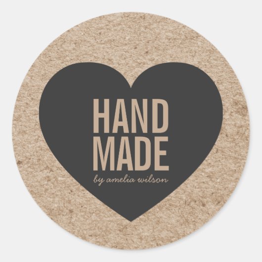 Rustieke namaak-kraft en grijze handgemaakte hartj ronde sticker (Voorkant)