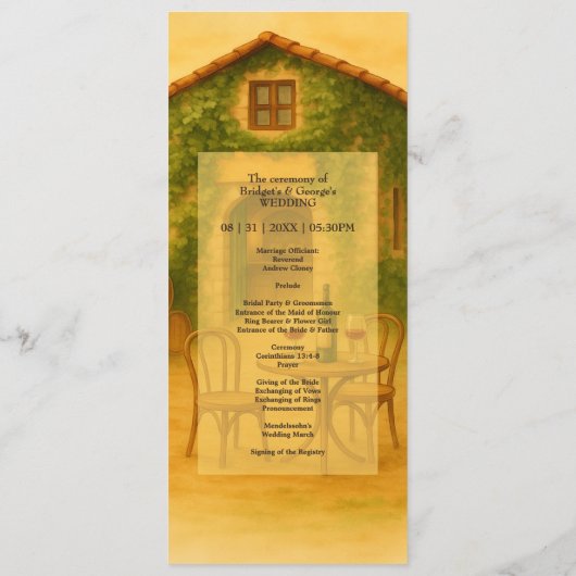 Rustieke Napa Valley Vineyard Golden Wedding Dinne Programmakaart (Achterkant)