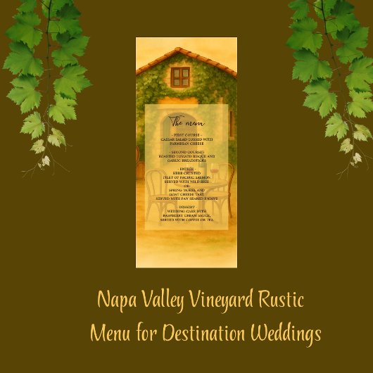 Rustieke Napa Valley Vineyard Golden Wedding Dinne Programmakaart
