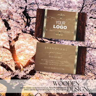 Rustieke Natuur Tree Bark Grain Gold Border Logo Visitekaartje