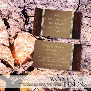 Rustieke Natuur Tree Bark Wood Grain Gold Border Visitekaartje