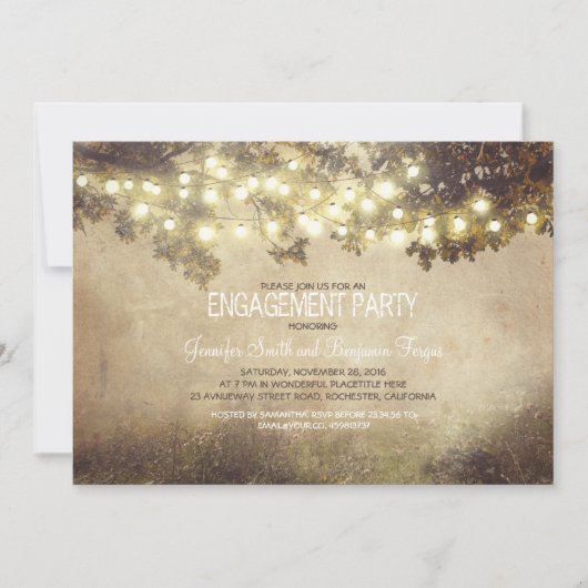 Rustieke natuur Tree Branch Lights Engagement Part Kaart (Voorkant)