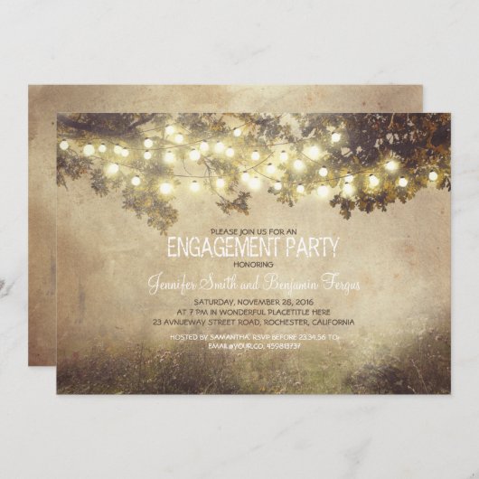 Rustieke natuur Tree Branch Lights Engagement Part Kaart (Voorkant / Achterkant)