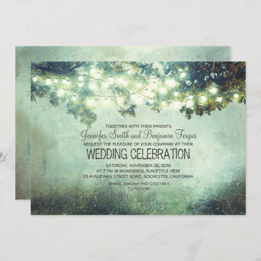 Rustieke natuur Tree Branches Lights bruiloft Kaart (Voorkant / Achterkant)