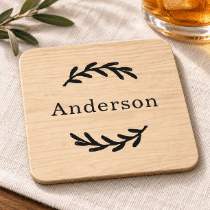 Rustieke Natuurlijke Houten Laurier Monogram Naam Bier Onderzetter