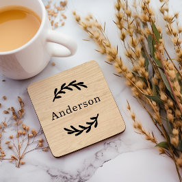 Rustieke Natuurlijke Houten Laurier Monogram Naam Bier Onderzetter