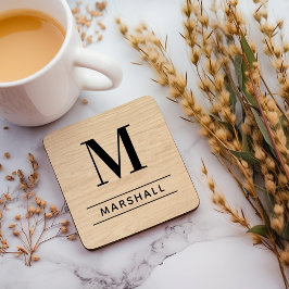 Rustieke Natuurlijke Houten Serif Monogram Naam Bier Onderzetter