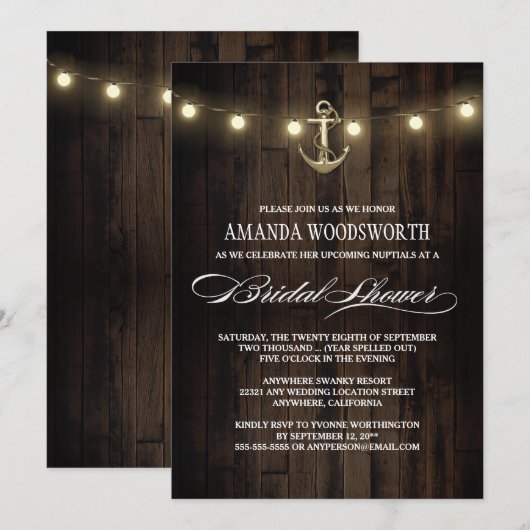 Rustieke nautische anker bruids douche uitnodiging (Voorkant / Achterkant)