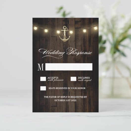  rustieke nautische anker bruiloft RSVP-Kaarten RSVP Kaartje (Staand voorkant)