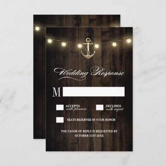  rustieke nautische anker bruiloft RSVP-Kaarten RSVP Kaartje (Voorkant / Achterkant)
