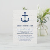 Rustieke Nautische Bruiloft invoegen Kaart / Navy (Staand voorkant)