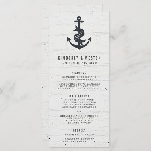 Rustieke Nautische Bruiloft Menu (Voorkant / Achterkant)