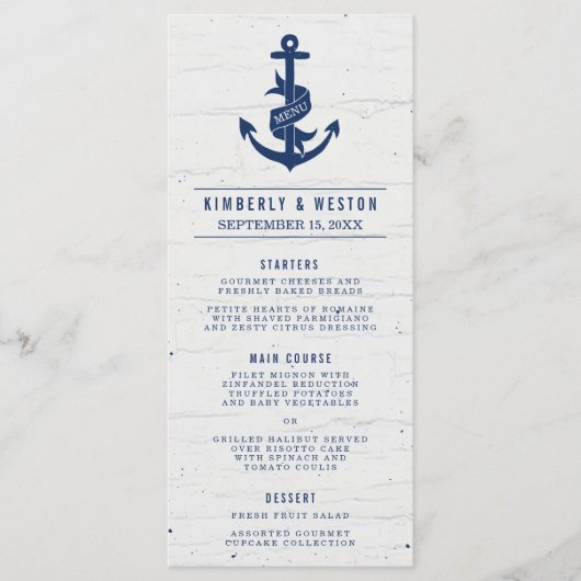 Rustieke Nautische Bruiloft Menu / Marine (Voorkant)