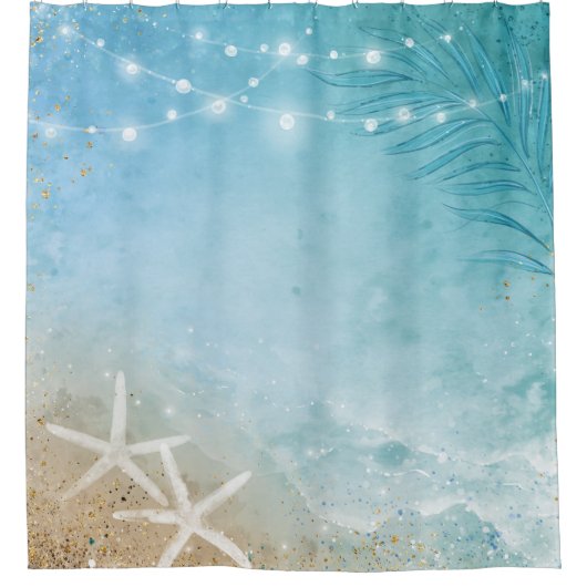 Rustieke nautische kunst blauw Blauwgroen Waterver Douchegordijn (Voorkant)