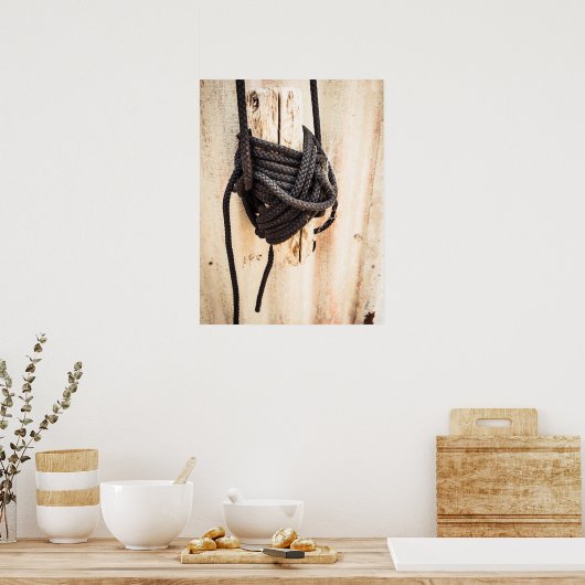 Rustieke nautische touwknoop op verweerd hout poster (Keuken)
