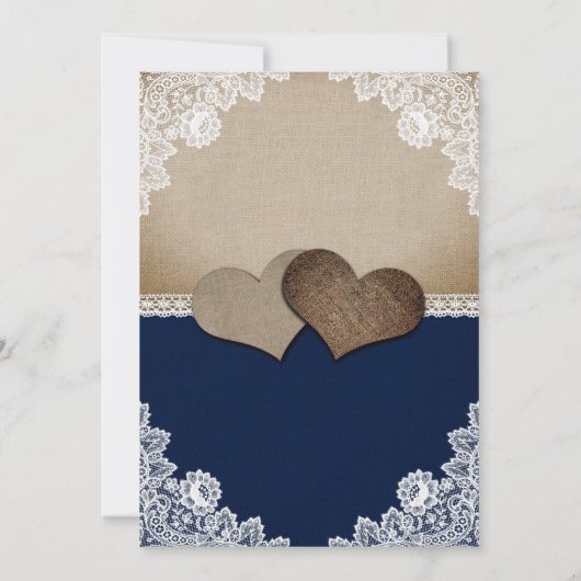 Rustieke Navy Blauw Burlap Kant Bruiloft Kaart (Achterkant)