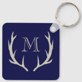 Rustieke Navy Blauwe Geweihoudende Aangepaste Brui Sleutelhanger (Achterkant)