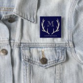 Rustieke Navy Blauwe Geweihoudende Aangepaste Brui Vierkante Button 5,1 Cm (In situ)