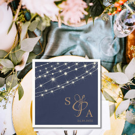 Rustieke Navy Blauwe & Gouden Sliertlichtjes Servet