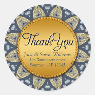 Rustieke Navy Blauwe Gouden Zonnebloem Bedankt Sti Ronde Sticker