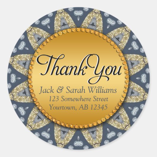 Rustieke Navy Blauwe Gouden Zonnebloem Bedankt Sti Ronde Sticker (Voorkant)