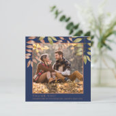 Rustieke Navy Blauwe Herfst Herfstbladeren Foto Br Bedankkaart (Staand voorkant)