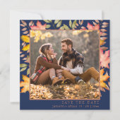 Rustieke Navy Blauwe Herfst Herfstbladeren Foto Br Save The Date (Voorkant)