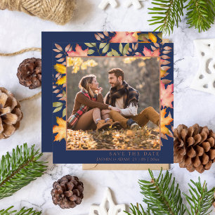 Rustieke Navy Blauwe Herfst Herfstbladeren Foto Br Save The Date