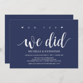 Rustieke Navy Blauwe Trouw Elopement Ontvangst Kaart (Voorkant / Achterkant)