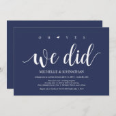 Rustieke Navy Blauwe Trouw Elopement Ontvangst Kaart (Voorkant / Achterkant)