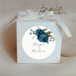 Rustieke Navy Blue Bloemen bruiloft gunst Ronde Sticker