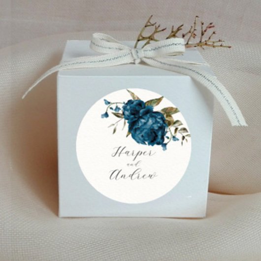 Rustieke Navy Blue Bloemen bruiloft gunst Ronde Sticker