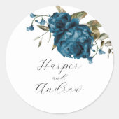 Rustieke Navy Blue Bloemen bruiloft gunst Ronde Sticker (Voorkant)