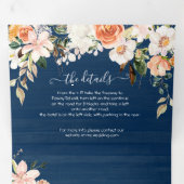 Rustieke Navy Blue Blush & Peach Wedding Drieluik Uitnodiging (Binnenzijde eerst)