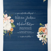 Rustieke Navy Blue Blush & Peach Wedding Drieluik Uitnodiging (Binnenkant midden)