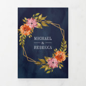 Rustieke Navy Blue Burnt Sinaasappel Bloemen Lijst Drieluik Uitnodiging (Cover)