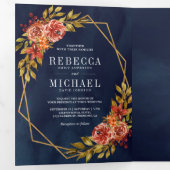 Rustieke Navy Blue Burnt Sinaasappel Bloemen Lijst Drieluik Uitnodiging (Binnenzijde eerst)