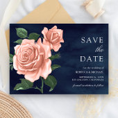 Rustieke Navy Blue Dusty Peach Rozen Wedding Save The Date