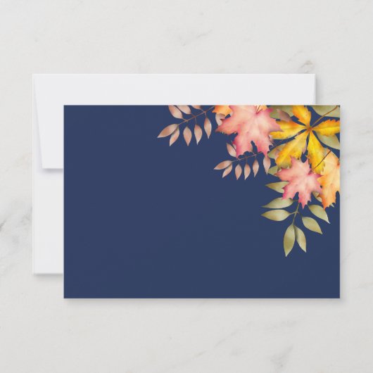 Rustieke Navy Blue Fall laat drie foto bruiloft Save The Date (Achterkant)