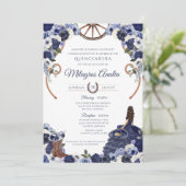 Rustieke Navy Blue Flora Westerne Charro Quinceane Kaart (Staand voorkant)