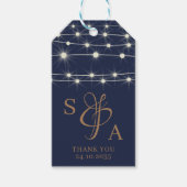 Rustieke Navy Blue & Gold String lichten Cadeaulabel (Voorkant)