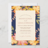 Rustieke Navy Blue Herfst herfst bladeren bruiloft Kaart (Voorkant)