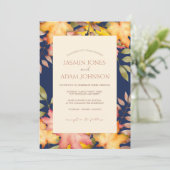 Rustieke Navy Blue Herfst herfst bladeren bruiloft Kaart (Staand voorkant)