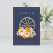 Rustieke Navy Blue Herfst Herfst Pompoenen Bruilof Bedankkaart (Staand voorkant)