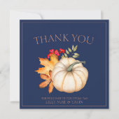 Rustieke Navy Blue Herfst Herfst Pompoenen Bruilof Bedankkaart (Voorkant)