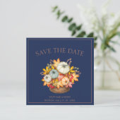 Rustieke Navy Blue Herfst Herfst Pompoenen Bruilof Save The Date (Staand voorkant)