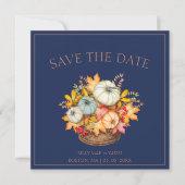Rustieke Navy Blue Herfst Herfst Pompoenen Bruilof Save The Date (Voorkant)