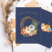 Rustieke Navy Blue Herfst Herfst Pompoenen Bruilof Save The Date
