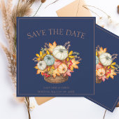 Rustieke Navy Blue Herfst Herfst Pompoenen Bruilof Save The Date