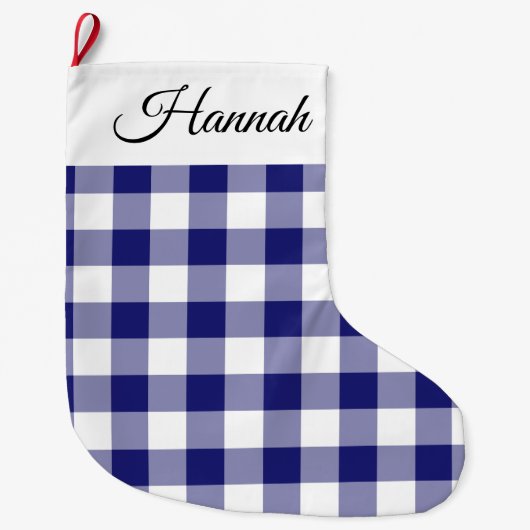 Rustieke Navy Blue Plaid Grote Kerstsok (Voorkant)